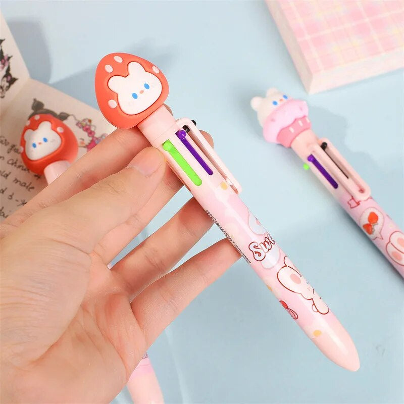 2PC Kawaii Strawberry Rabbit 6 Colors Ballpoint Pen-my kawaii office