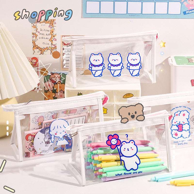 1PC Kawaii Animals Transparent Pencil Case