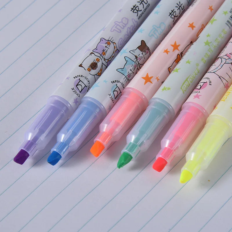 6PC Cute Cat Double Head Scented Highlighters