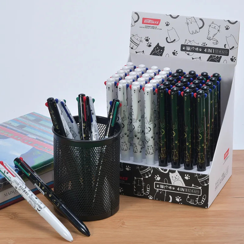2PC 4 Colors Black White Cat Ballpoint Pen-my kawaii office