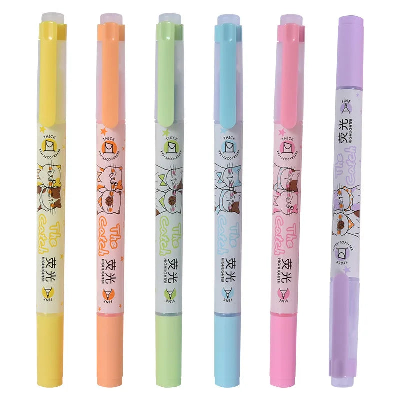 6PC Cute Cat Double Head Scented Highlighters