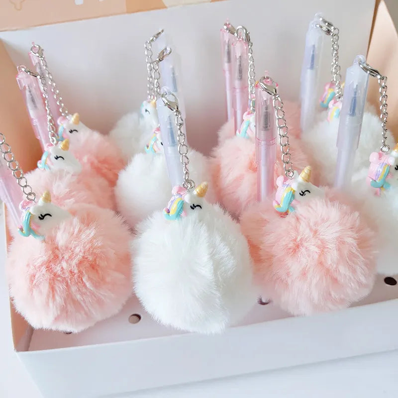 1PC Kawaii Plush Unicorn Pendant Gel Pen-my kawaii office