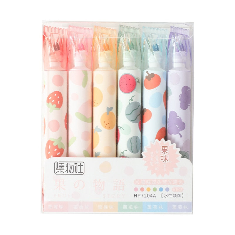 6PC Kawaii Fruit Aroma Double Head Highlighter