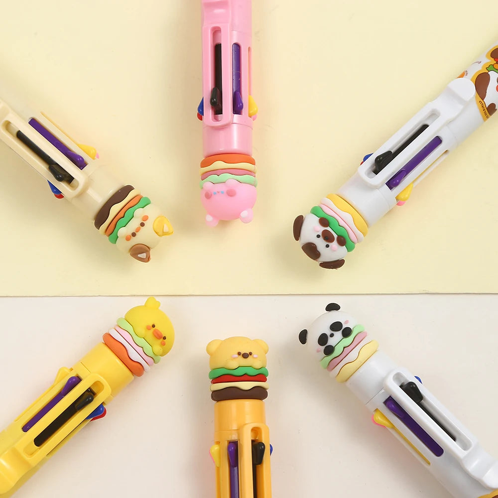 2PC Kawaii Hamburger Animals 8 Colors Ballpoint Pen