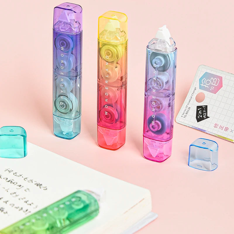 1PC Kawaii Gradient Color 2 in 1 Correction Glue Tape