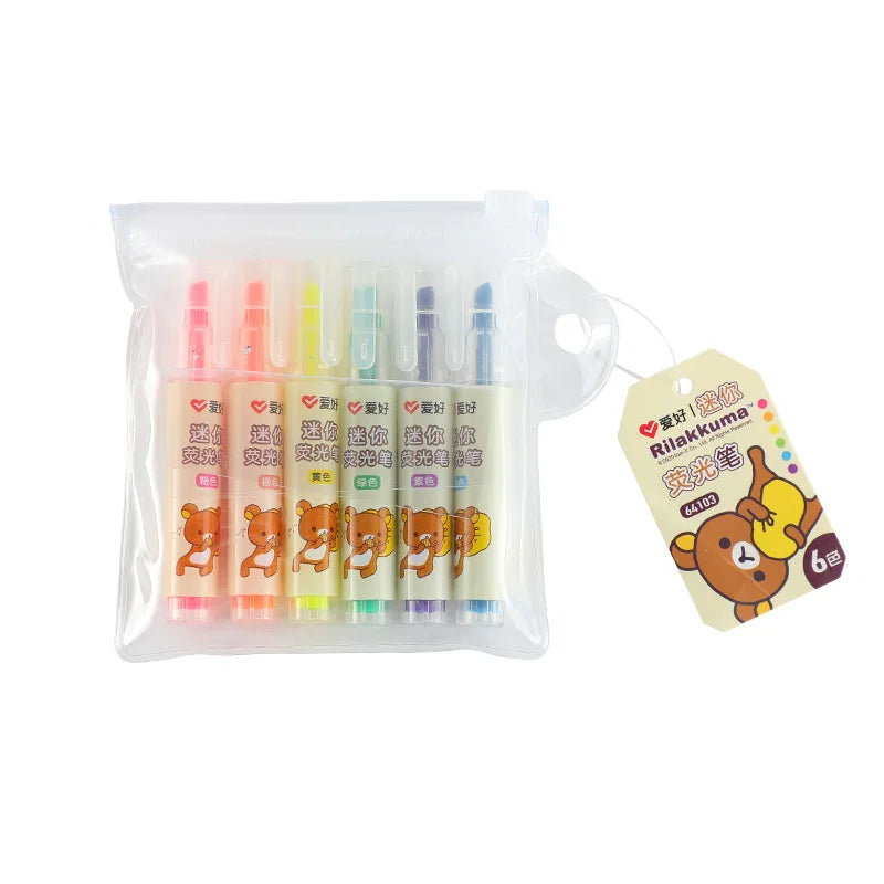 6PC Kawaii Rilakkuma Mini Highlighters