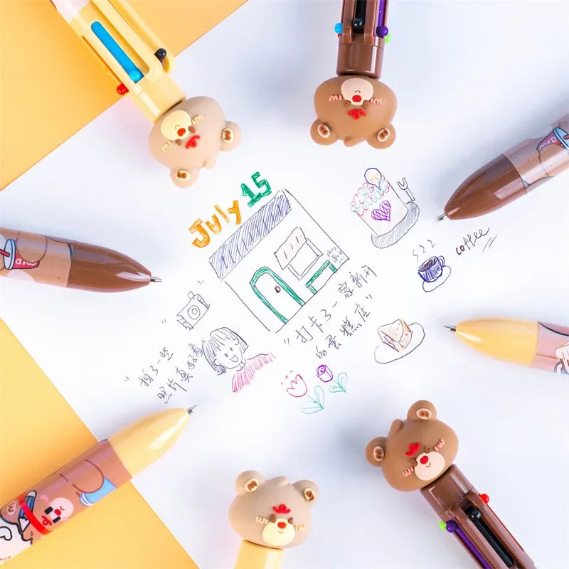 2PC Kawaii Coco Bear 6 Color Ballpoint Pen