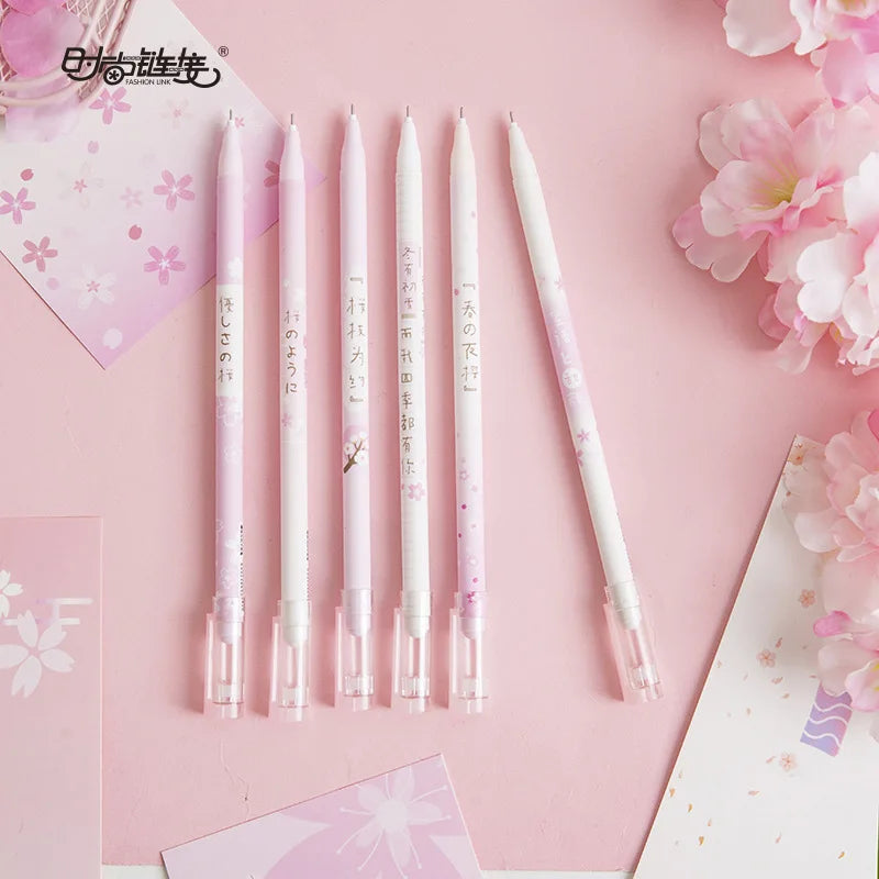 6PC Kawaii Sakura Cherry Blossoms Gel Pen