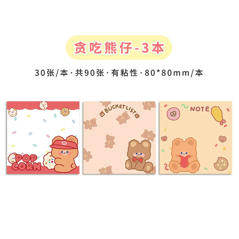 3 Pack Kawaii Rabbit Bear Memo Pad Sticky Notes