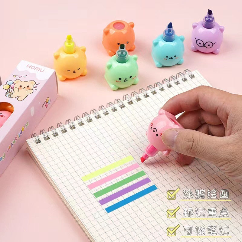 6Pcs Cute Bear Highlighters Markers - Bear Pen Cute Highlighters