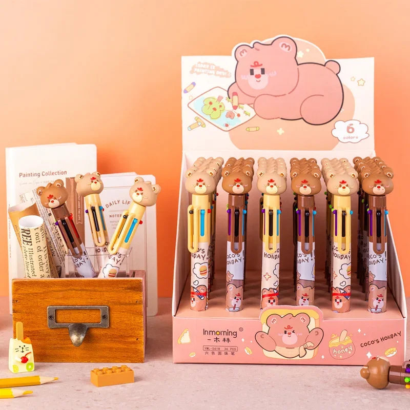 2PC Kawaii Coco Bear 6 Color Ballpoint Pen