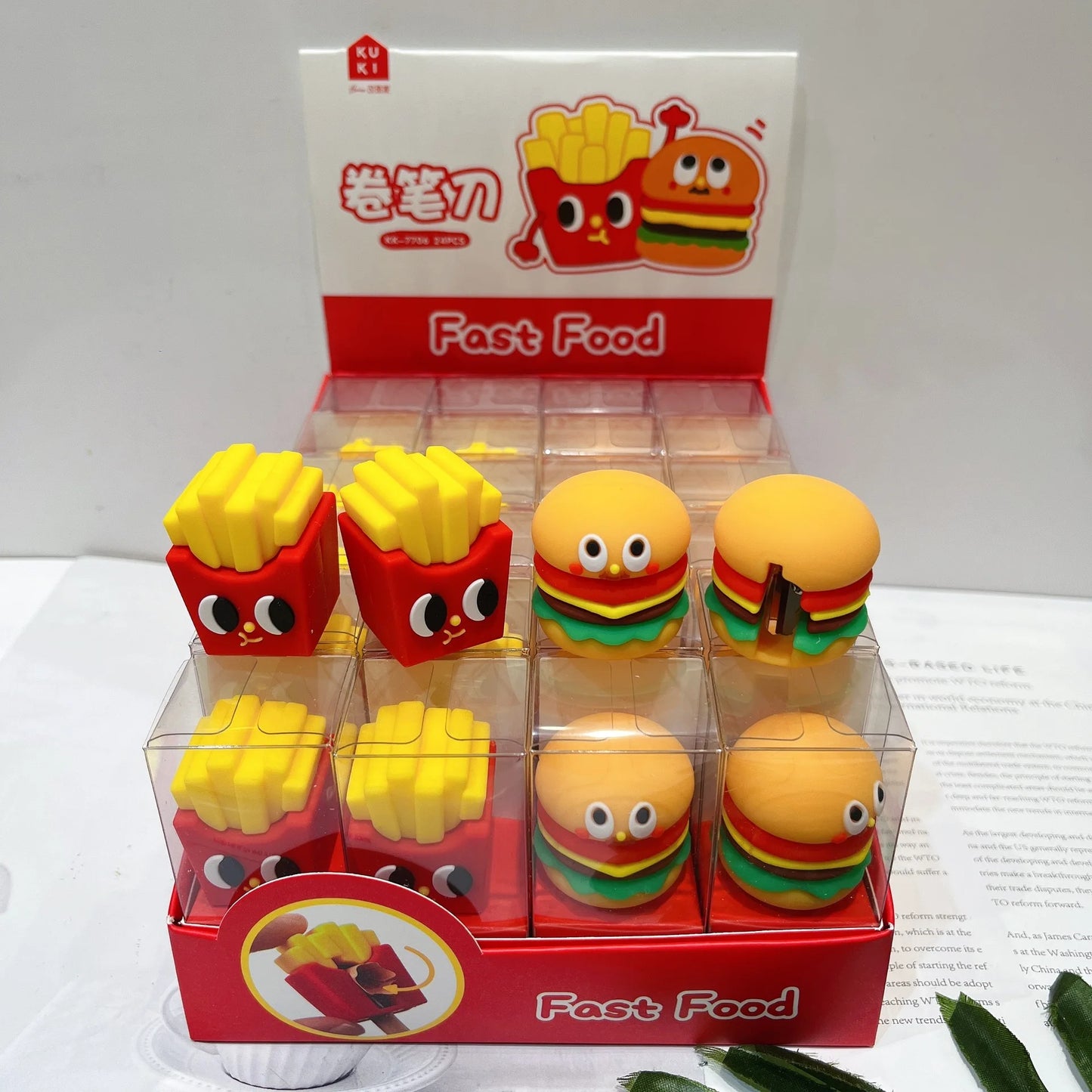 2PC Kawaii Hamburger Fries Soft Pencil Sharpener