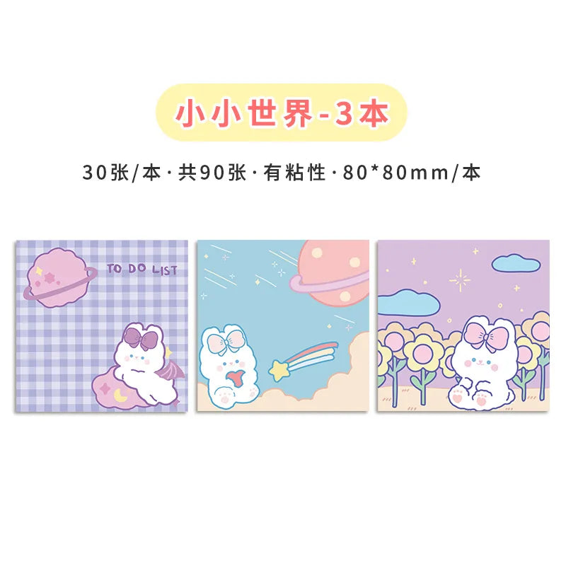 3 Pack Kawaii Rabbit Bear Memo Pad Sticky Notes