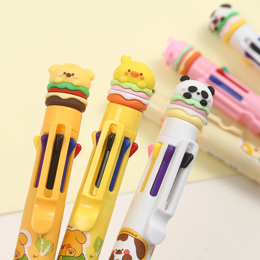 2PC Kawaii Hamburger Animals 8 Colors Ballpoint Pen
