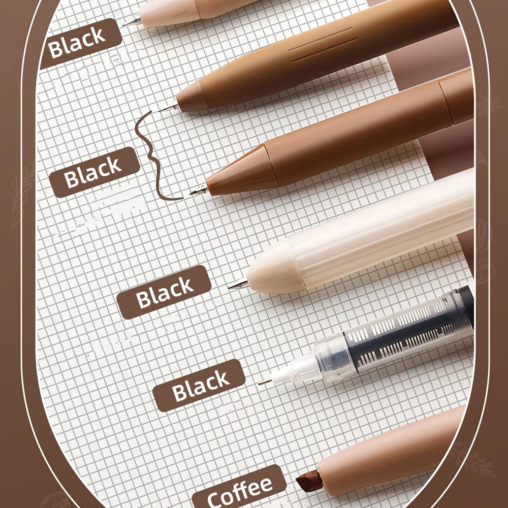 6PC Kawaii Coffee Time Gel Pens Highlighter Set-my kawaii office