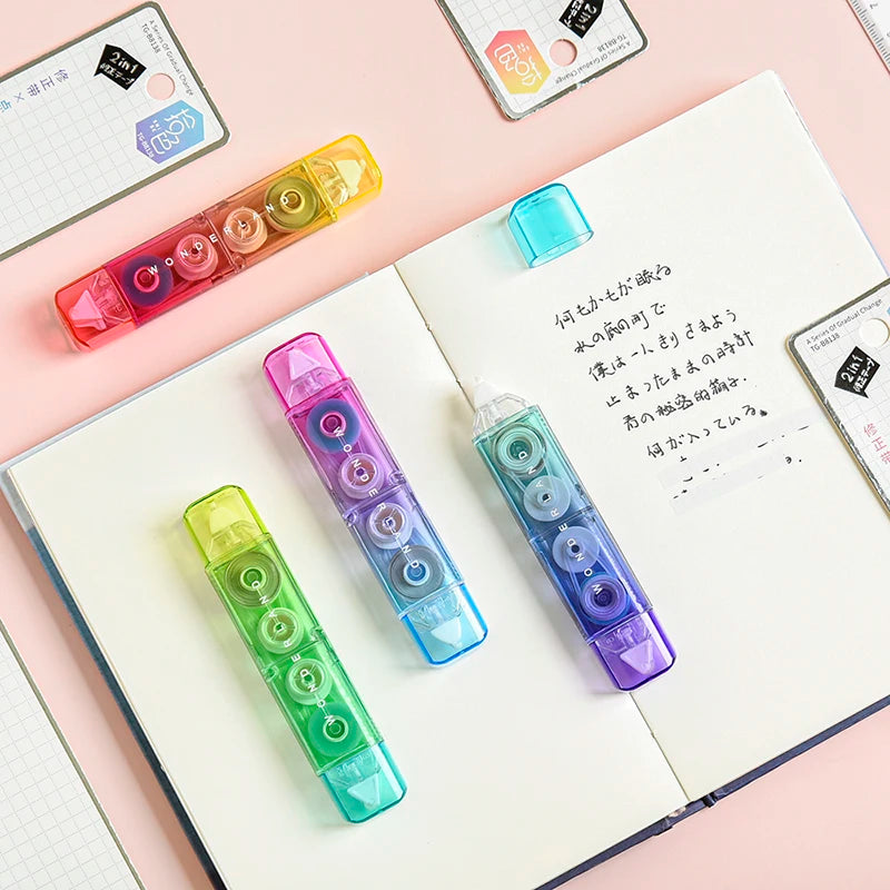 1PC Kawaii Gradient Color 2 in 1 Correction Glue Tape