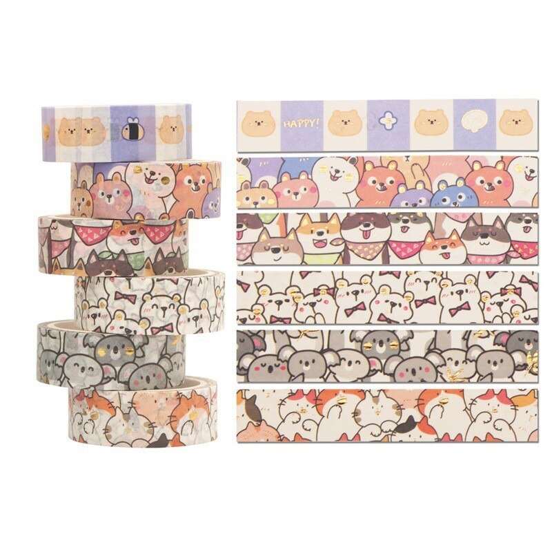 18PC Kawaii Animals Face Washi Tape Set