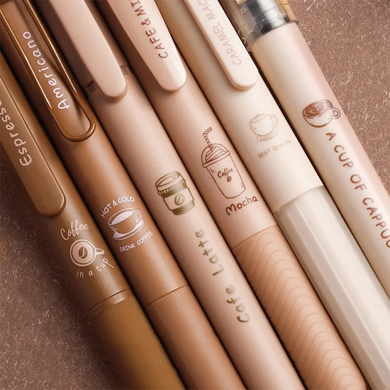6PC Kawaii Coffee Time Gel Pens Highlighter Set-my kawaii office