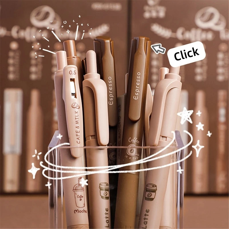 6PC Kawaii Coffee Time Gel Pens Highlighter Set-my kawaii office