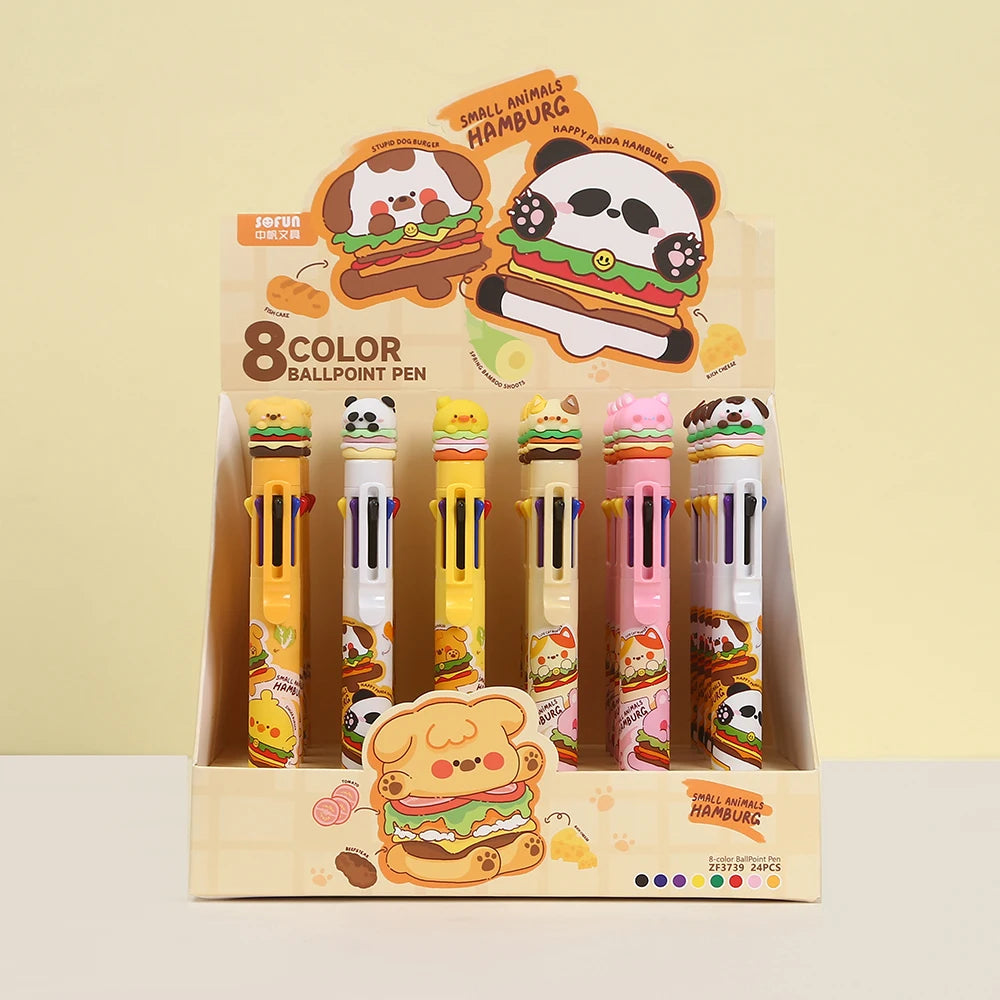 2PC Kawaii Hamburger Animals 8 Colors Ballpoint Pen