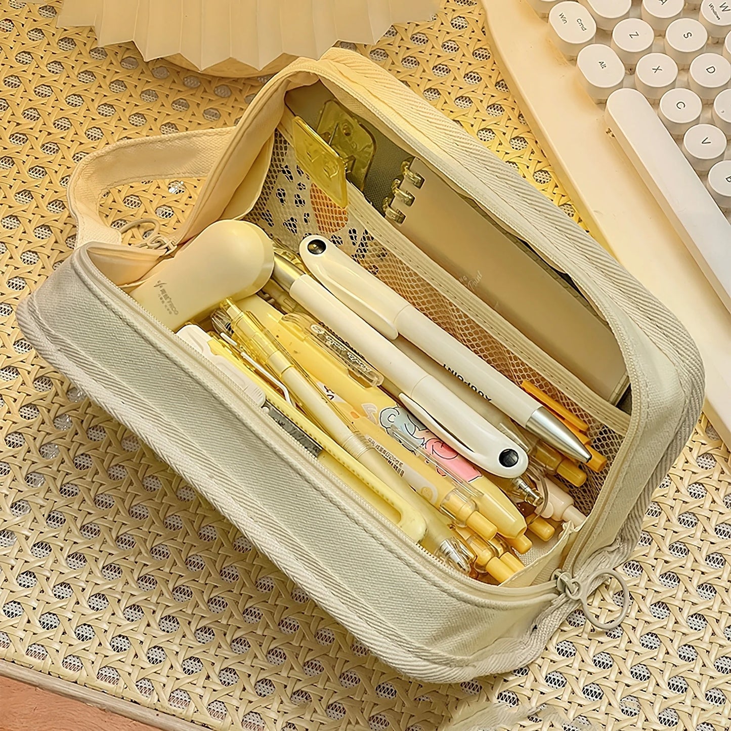 1PC Kawaii Rabbit Bear Large Capacity Mesh Pencil Bag