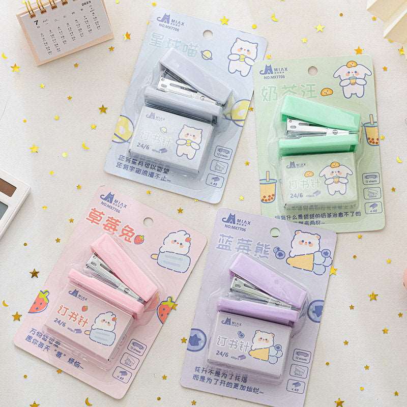 1PC Kawaii Animals Mini Portable Stapler Set