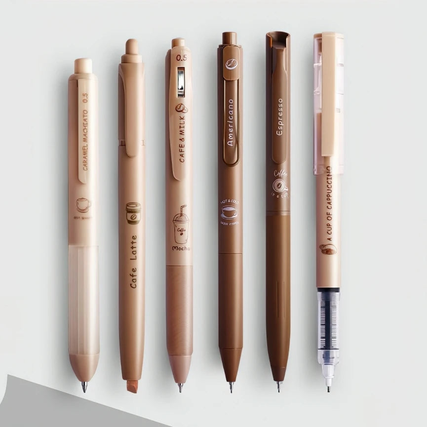 6PC Kawaii Coffee Time Gel Pens Highlighter Set-my kawaii office
