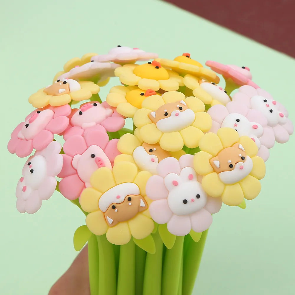 2PC Kawaii Flower Animals Gel Pen-my kawaii office