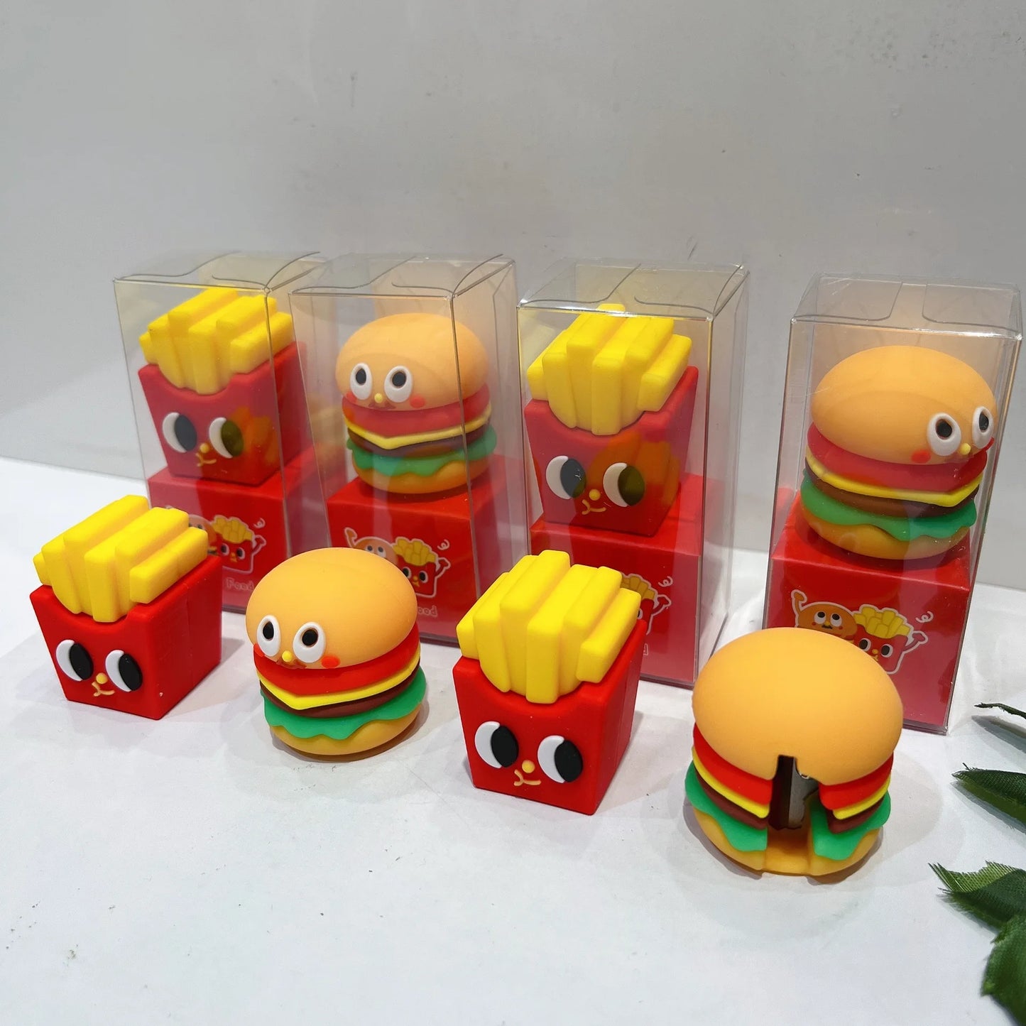 2PC Kawaii Hamburger Fries Soft Pencil Sharpener