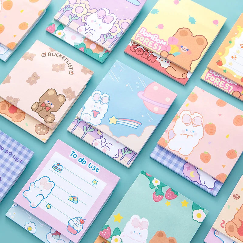 3 Pack Kawaii Rabbit Bear Memo Pad Sticky Notes