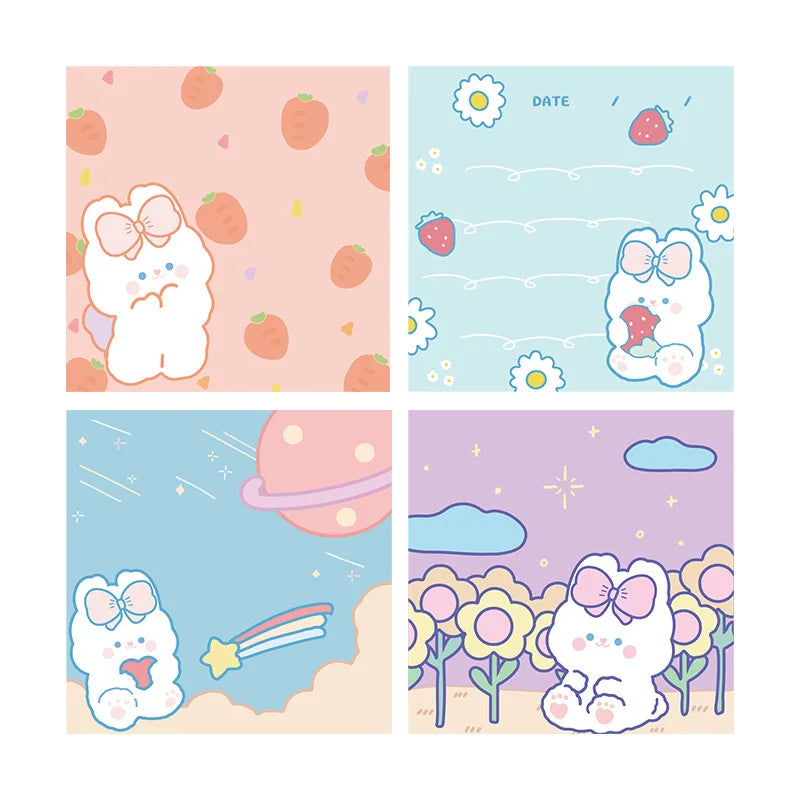 3 Pack Kawaii Rabbit Bear Memo Pad Sticky Notes