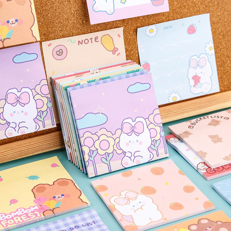3 Pack Kawaii Rabbit Bear Memo Pad Sticky Notes