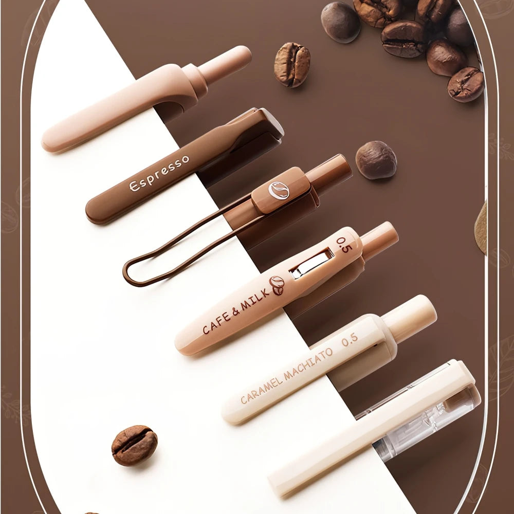 6PC Kawaii Coffee Time Gel Pens Highlighter Set-my kawaii office