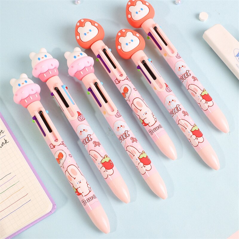 2PC Kawaii Strawberry Rabbit 6 Colors Ballpoint Pen-my kawaii office