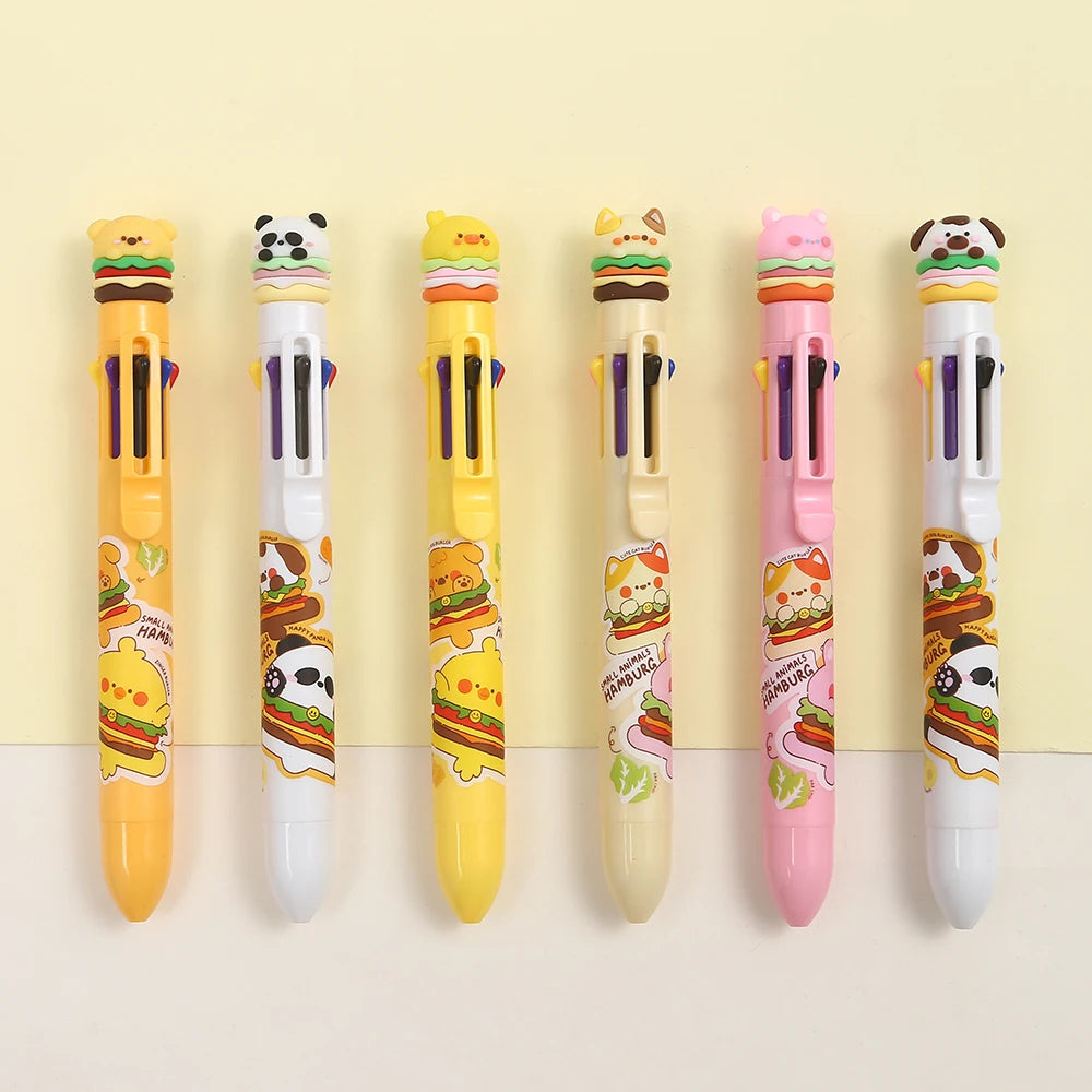 2PC Kawaii Hamburger Animals 8 Colors Ballpoint Pen