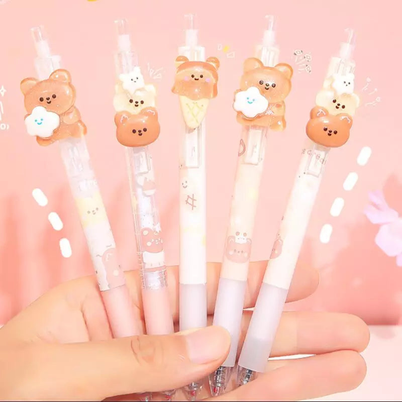 4PC Kawaii Little Brown Bear Mechanical Gel Pen-my kawaii office
