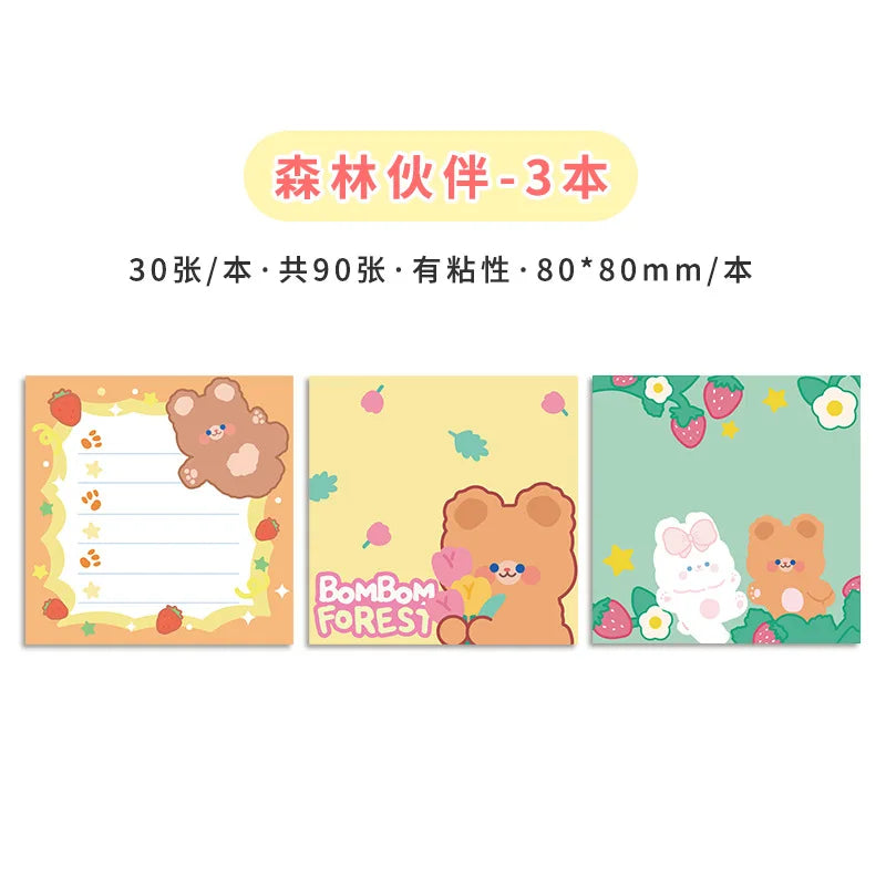 3 Pack Kawaii Rabbit Bear Memo Pad Sticky Notes
