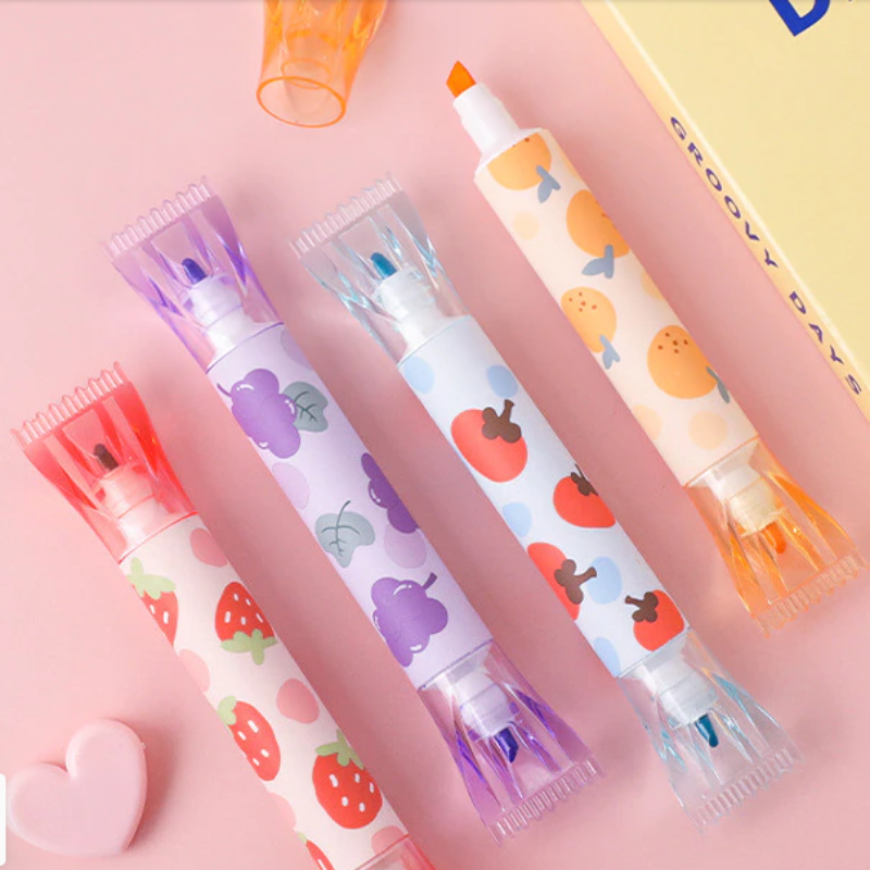 6PC Kawaii Fruit Aroma Double Head Highlighter