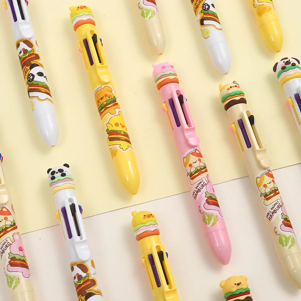 2PC Kawaii Hamburger Animals 8 Colors Ballpoint Pen