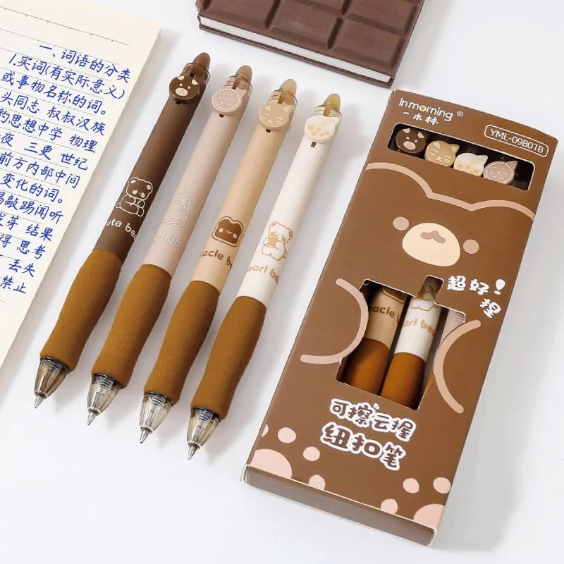 4PC Kawaii Coffee Bear & Ice Cream Erasable Gel Pen-my kawaii office