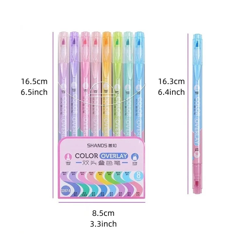 8PC Kawaii Color Overlay Dual-side Highlighters