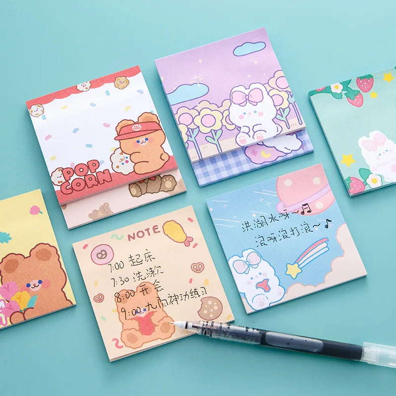 3 Pack Kawaii Rabbit Bear Memo Pad Sticky Notes