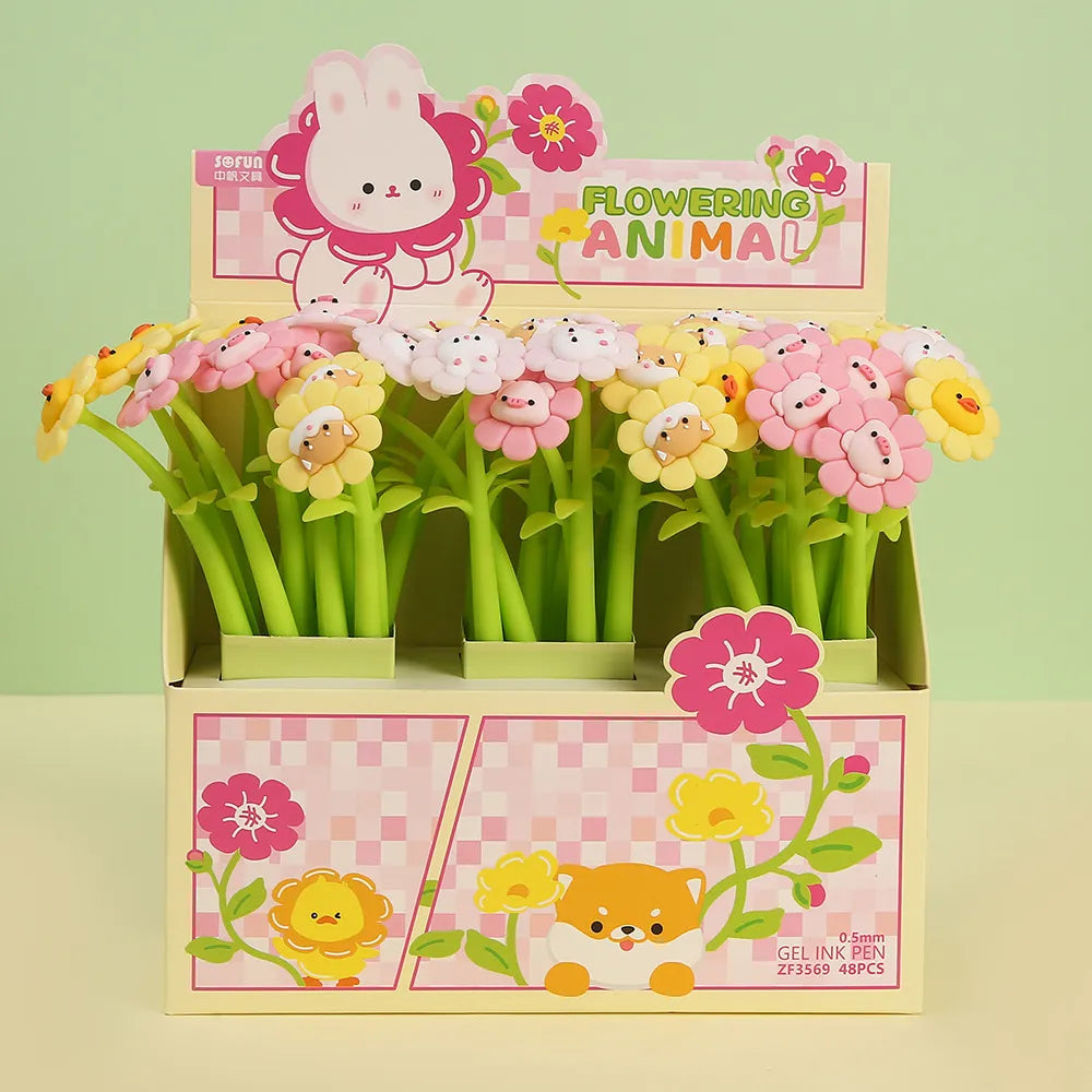 2PC Kawaii Flower Animals Gel Pen-my kawaii office