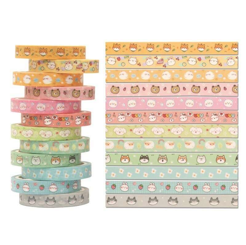 18PC Kawaii Animals Face Washi Tape Set