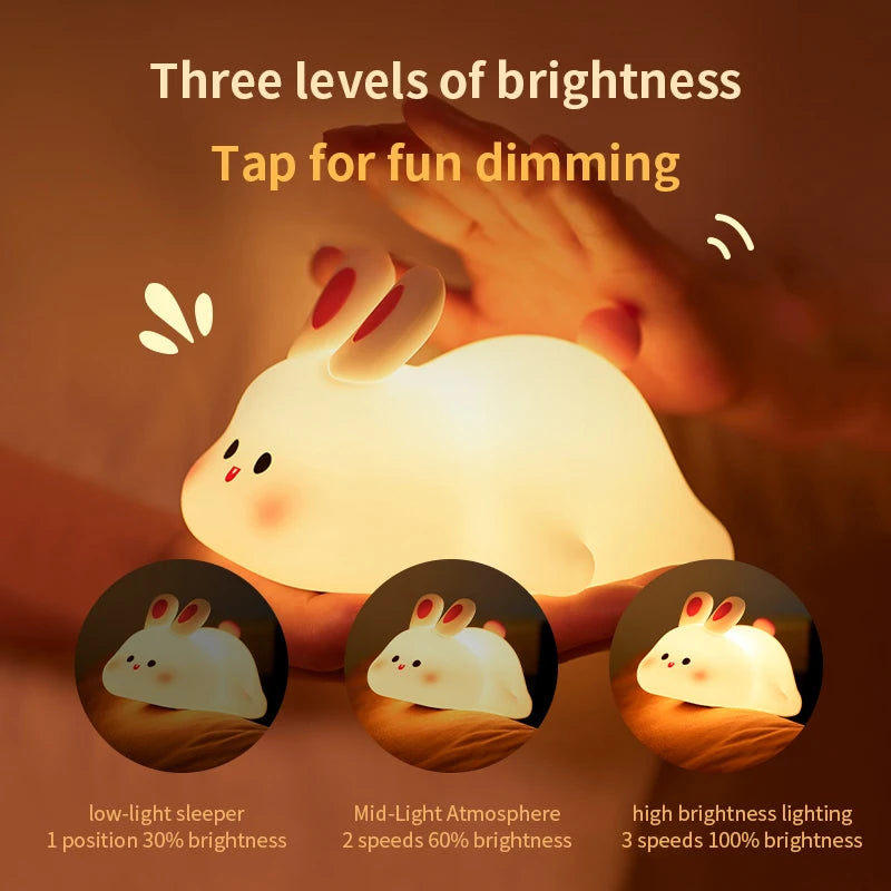 1PC Kawaii Rabbit Silicone Rechargeable Night Light