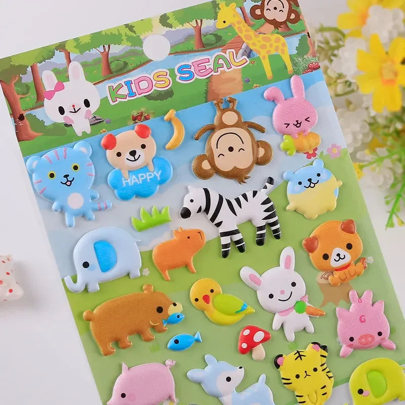 1PC Kawaii Animals Zoo Puffy 3D Stickers