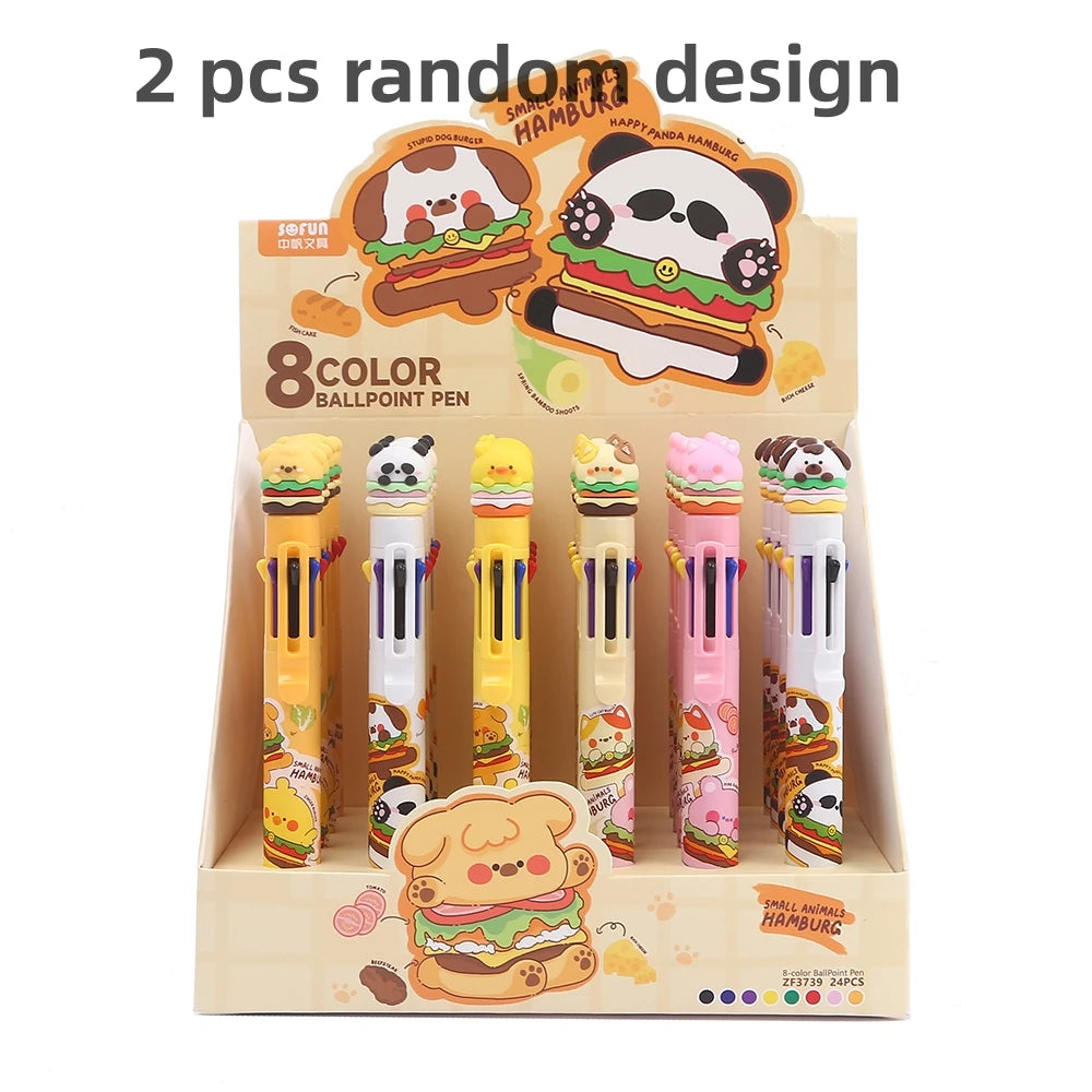 2PC Kawaii Hamburger Animals 8 Colors Ballpoint Pen-my kawaii office