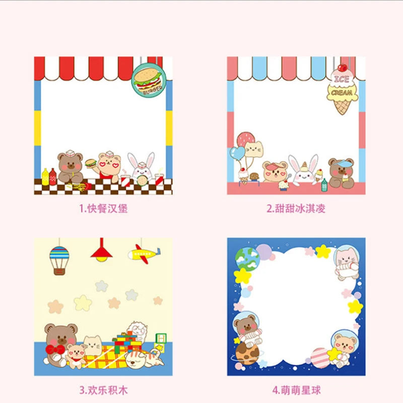 4PC Kawaii Little Animals Memo Pad Sticky Notes