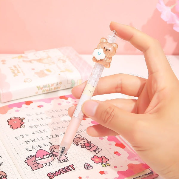4PC Kawaii Little Brown Bear Mechanical Gel Pen-my kawaii office