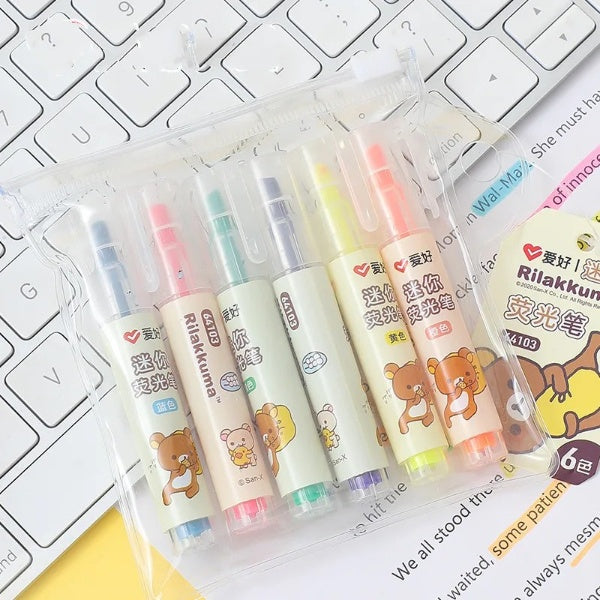 6PC Kawaii Rilakkuma Mini Highlighters
